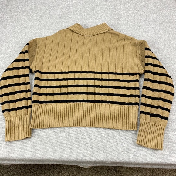 Pistola Tan Noir Stripe Ribbed Cotton Polo Sweater Small - Picture 2 of 11